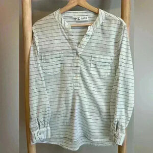 CARVE Design Organic cotton long sleeved Medium White & Gray Striped Tunic